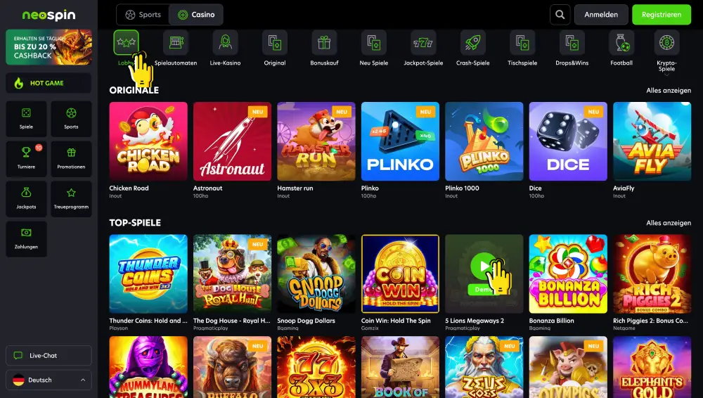 Beliebte Spiele bei NeoSpin Casino